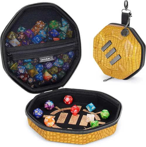 Miniatura 17 de ENHANCE Bandeja y estuche para dados DND – Soporte para dados DND para hasta 150 dados D&D con exterior duro resistente e interior suave protector.