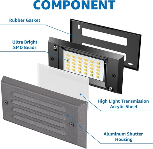 Miniatura 3 de SUNVIE Luces de paso de bajo voltaje, luces LED de escalera para exteriores de 5 W con placa frontal de rejilla horizontal para escalones