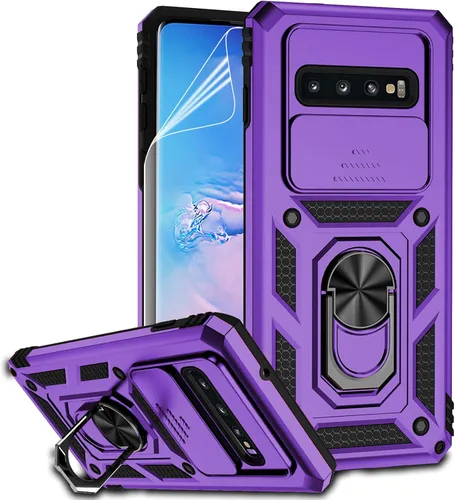 Miniatura 14 de Funda para Samsung Galaxy S10 con cubierta para lente de cámara, protector de pantalla HD, doble capa de grado militar, probada contra caídas