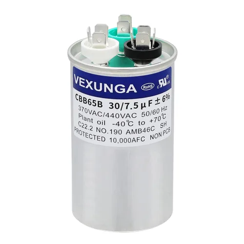 Miniatura 77 de VEXUNGA - 25/5 uF 25+5 MFD 370V o 440V Condensadores redondos de arranque dual 25 5 uF 370 440 Volt VAC CBB65 Condensadores para acondicionador