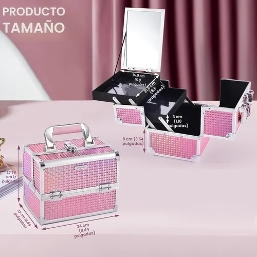 Miniatura 5 de Joligrace Estuche de Tren de Maquillaje Estuche de Maquillaje Organizador Bolsa de Cosméticos Portátil con Caja de Almacenamiento de 2 Bandejas