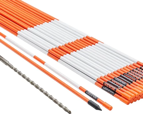 VEVOR Marcadores de entrada, 30 PIEZAS 48 pulgadas, 0.31 pulgadas de diámetro, postes de fibra de vidrio naranja para nieve con cinta reflectante,