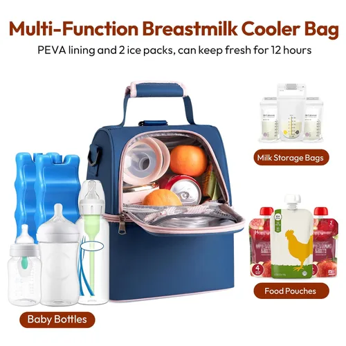 Miniatura 2 de NCVI Bolsa enfriadora de leche materna, bolsa para extractor de leche materna con 2 bolsas de hielo para 6 botellas, bolsa de viaje de doble capa