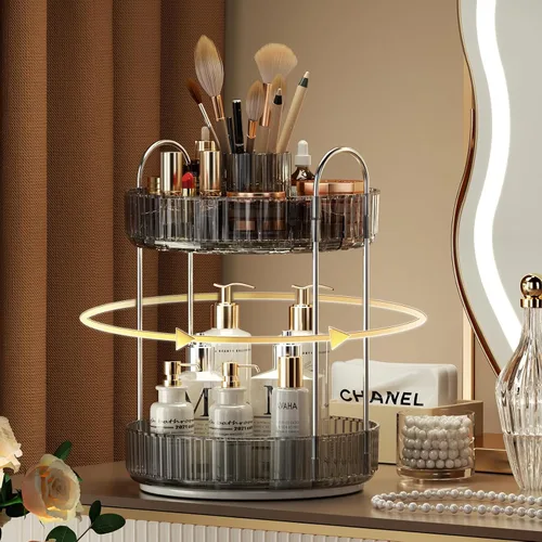Miniatura 11 de YCIA&DONE Organizador de maquillaje giratorio para tocador, almacenamiento de maquillaje de gran capacidad, estante para el cuidado de la piel