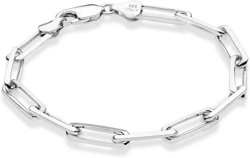Miabella Pulsera de plata de ley 925 maciza italiana de 0.197 in con eslabones de clip para mujeres y hombres, fabricada en Italia