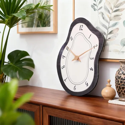 Miniatura 6 de Reloj de pared retro de mediados de siglo con forma irregular, silencioso sin tictac, funciona con pilas, 14 x 10 pulgadas, reloj de arte vintage