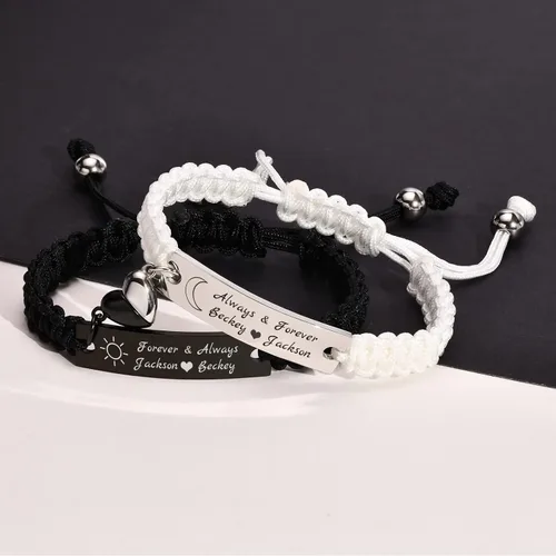 Miniatura 5 de MEALGUET Pulsera personalizada para él pulsera trenzada hecha a mano con nombre grabado, regalo para novio, marido, papá, regalo personalizado