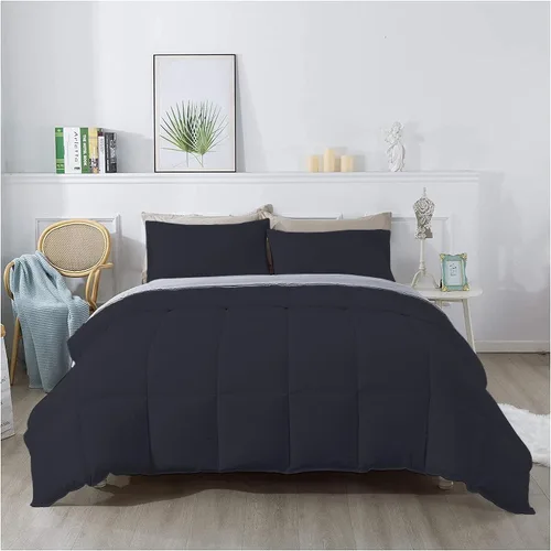 Miniatura 2 de Lujoso edredón de 1 pieza ultrasuave 100% algodón egipcio de 800 hilos, edredón de 400 GSM, tamaño matrimonial/queen (90 x 90 pulgadas), color negro