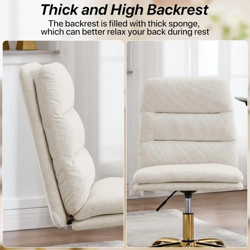 Miniatura 6 de Silla de oficina en casa sin brazos de tela, moderna silla de escritorio ergonómica con respaldo alto con ruedas, silla giratoria de altura