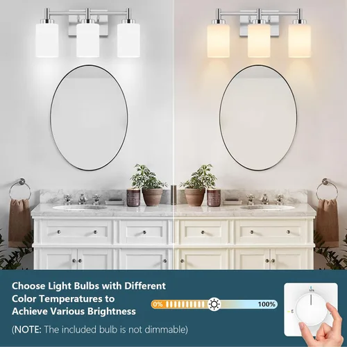 Miniatura 4 de 3-Light Brushed Nickel Bathroom Light Fixtures Over Mirror, Rustproof Brushed Nickel Vanity Light, Modern Bathroom Vanity Lights with Milky White