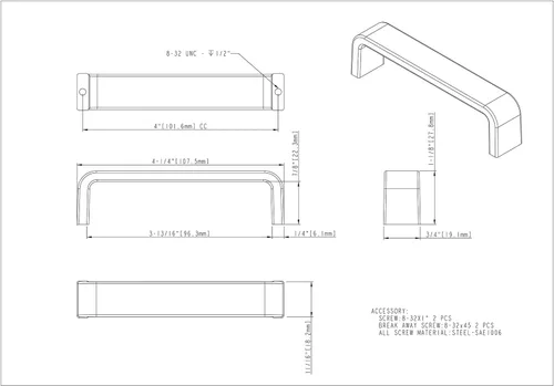 Miniatura 2 de Elements Asher Collection 193-4PC - Manija central de gabinete de 4 pulgadas, acabado cromado pulido