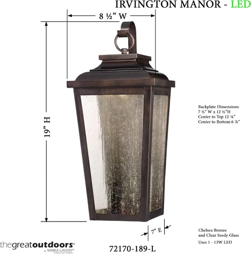 Miniatura 2 de THE GREAT OUTDOORS Irvington Manor - Farol de bolsillo LED con 1 luz en bronce Chelesa con cristal transparente