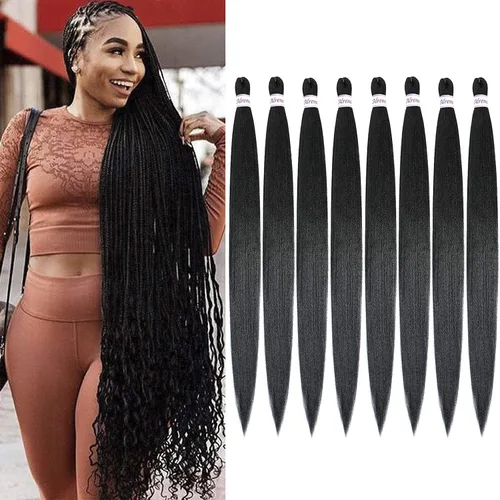 Miniatura 31 de Alrence Cabello estirado para hacer trenzas, trenza larga de 30 pulgadas, 8 paquetes, extensiones profesionales de trenzado de cabello sintético, 1b#