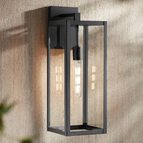 John Timberland Titan - Lámpara de pared industrial moderna para exteriores, metal negro místico, 20 pulgadas, vidrio transparente, húmedo,