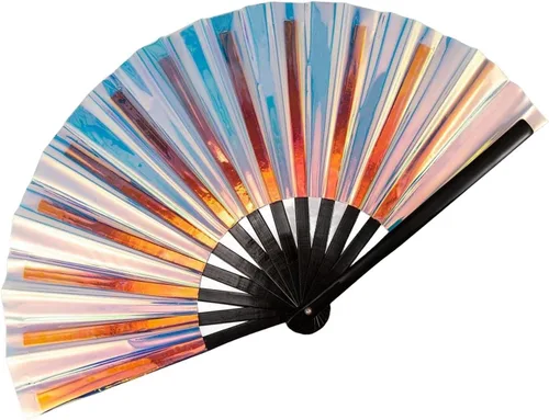 Ventilador de mano plegable grande para hombres y mujeres, ventilador holográfico para mujeres, fiesta de baile, festivales, Halloween, EDM,
