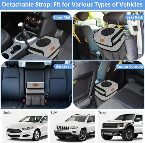 Miniatura 6 de ELONGRIVER - Basurero para asiento trasero o delantero de automóvil, a prueba de fugas, bonita bolsa de basura para vehículos utilitarios Gris