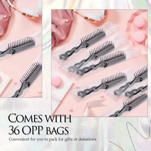 Miniatura 6 de 36 cepillos de pelo a granel para personas sin hogar, cepillos desechables envueltos individualmente, cerdas de nailon, cepillo desenredante