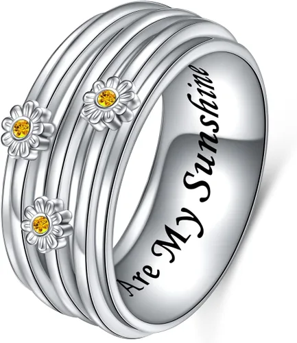 Miniatura 14 de Anillo giratorio para aliviar la ansiedad con margaritas You Are My Sunshine Flower Fidget Ring de plata esterlina TDAH para aliviar el estrés