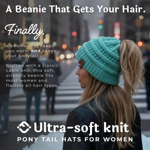 Miniatura 66 de Funky Junque - Gorro para mujer con ranura para cola de caballo