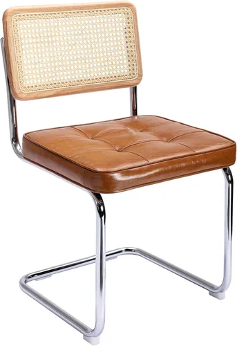 Miniatura 9 de Zesthouse Juego de 6 sillas de comedor de ratán natural, sillas modernas de comedor con respaldo de madera maciza para cocina y sala de estar, Cuero
