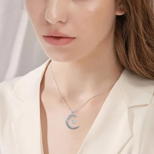 Miniatura 3 de TRISHULA Collar de estrella de luna, regalo de graduación, plata de ley 925, luna creciente, estrella, sol, colgante de media luna, regalo de joyería