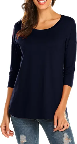 Miniatura 3 de Sherosa Camiseta casual de manga 34 con cuello redondo para mujer