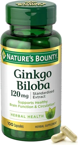Las píldoras y suplementos de hierbas Ginkgo Biloba de Nature's Bounty G, apoyan la función cerebral y alerta mental, 120 mg, 100 cápsulas