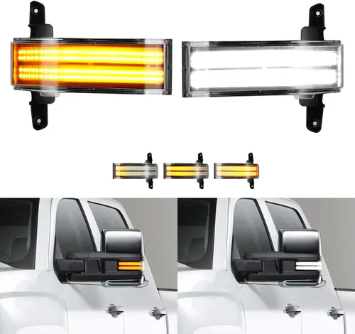 Miniatura 12 de ROCCS Luz de señal de giro secuencial ámbar con interruptor de retroceso LED para espejo lateral de remolque, luz DRL blanca de estacionamiento