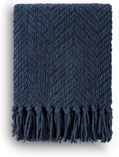 Miniatura 9 de BATTILO HOME Manta azul marino para sofá, cobija de punto azul de 50" x 60", cobija azul marino súper suave y cálida para silla, sofá, decoración