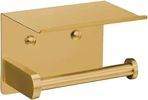 Miniatura 11 de VAEHOLD Soporte de papel higiénico autoadhesivo con estante para teléfono, soporte de rollo de papel higiénico montado en la pared de acero Blanco