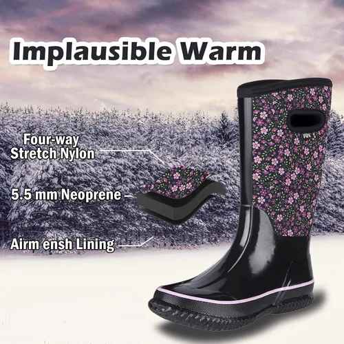 Miniatura 3 de WTW - Botas de lluvia que llegan a media pantorrilla para mujer, impermeables, aisladas, de neopreno, botas para cacería, botas de jardín, botas