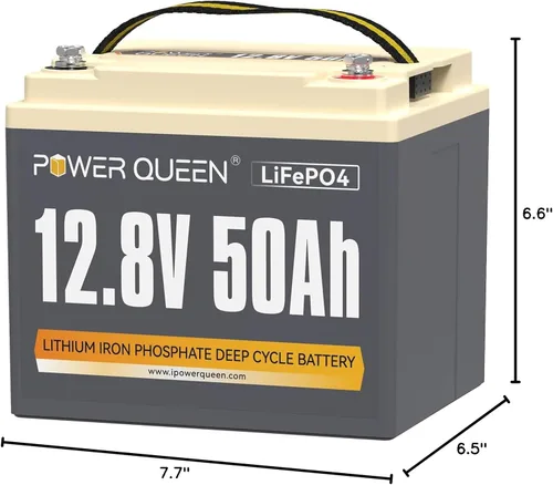 Miniatura 9 de Power Queen 12.8 V 50 Ah Batería LiFePO4 de actualización, celdas de batería de litio de grado A con BMS de 50 A, hasta 15000 ciclos, portátil