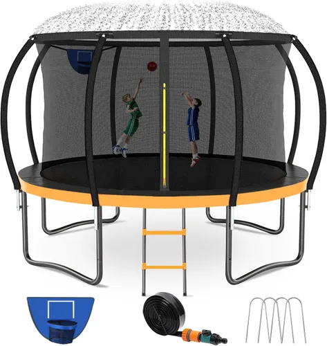 Miniatura 13 de Kiivakii Trampolín de 12, 14, 16 pies, trampolines grandes para exteriores para niños y adultos, trampolines recreativos con aro de baloncesto