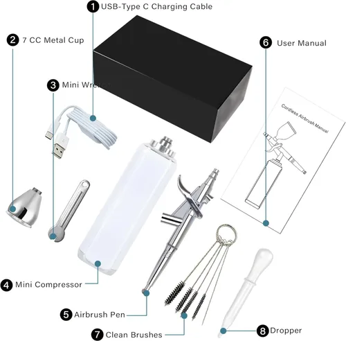 Miniatura 3 de Kit de aerógrafo inalámbrico de alto flujo de aire, compresor de cepillo de aire portátil inalámbrico, cepillo de aire mini recargable, pistola