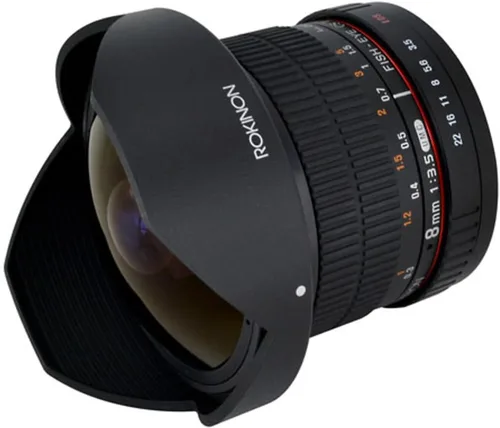 Miniatura 2 de Rokinon HD8M-C - lente de ojo de pez con capucha desmontable, 8 mm f/3.5 HD para Canon DSLR 8-8mm, lente fijo sin zoom, negro