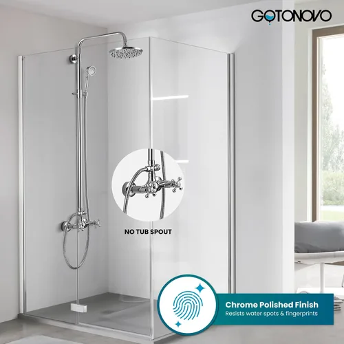 Miniatura 2 de gotonovo Juego de llave de ducha expuesta para baño, accesorio de ducha con cabezal de ducha de lluvia de 8 pulgadas, ducha de mano, mango cruzado