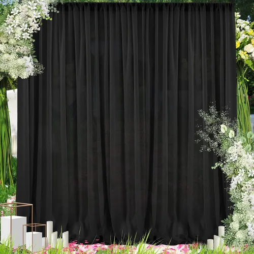 Miniatura 9 de PARTISKY Cortinas de telón de fondo de gasa negra de 10 x 7 pies, cortinas de fotos de tela transparente sin arrugas para boda, ceremonia, arco