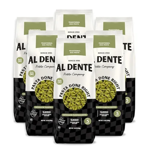 Al Dente Spinach Farfalletti - Pasta de huevo de espinaca totalmente natural, hecha a mano. Fideos de pasta tradicionales hechos con huevos sin