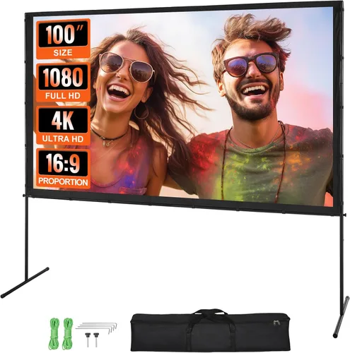 VEVOR Pantalla de Proyector con Soporte, Pantalla de Película al Aire Libre de 100 Pulgadas 16:9 4K 1080 HD con Soporte, Pantalla de Proyección Sin