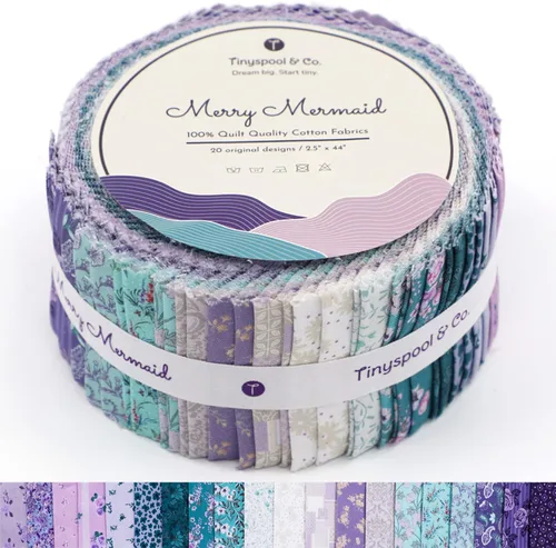 Tinyspool & Co. Tiras de tela de rollo de gelatina para acolchar, manualidades y costura, paquete surtido de 40 tiras, algodón suave para manta,
