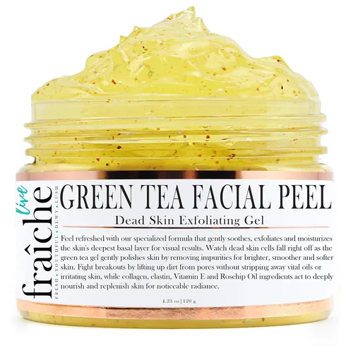 Miniatura 4 de Live Fraiche Aceite de ricino de romero de 16 onzas + oro de 24 quilates, gel de pelado facial iluminador de té verde, cáscara de té verde, 4.23