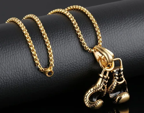 Miniatura 2 de Hamoery Collar con colgante de cadena de guantes de boxeo de acero inoxidable punk para hombre