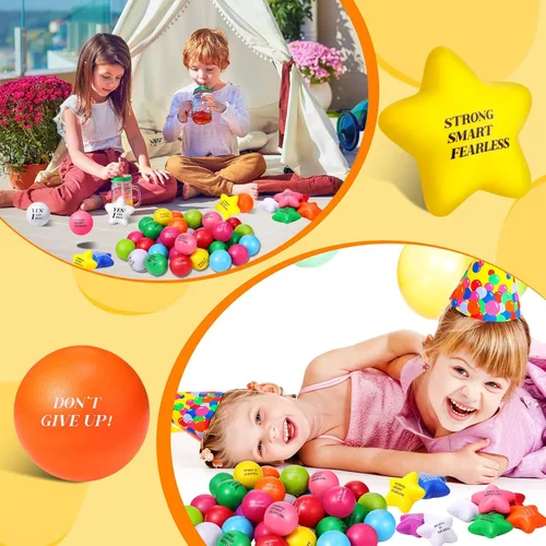 Miniatura 5 de Jerify 140 bolas de estrés a granel para adultos, espuma colorida, estrella motivacional, bola de estrés, juguete de regalo con citas inspiradoras