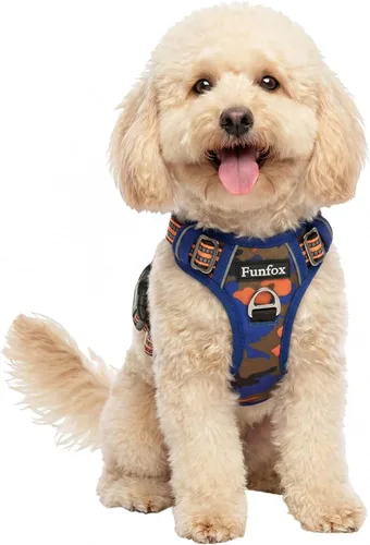 Miniatura 52 de Funfox Arnés para perro sin tirones, arnés de chaleco ajustable para mascotas, material súper suave con mango vertical, fácil control, paseo