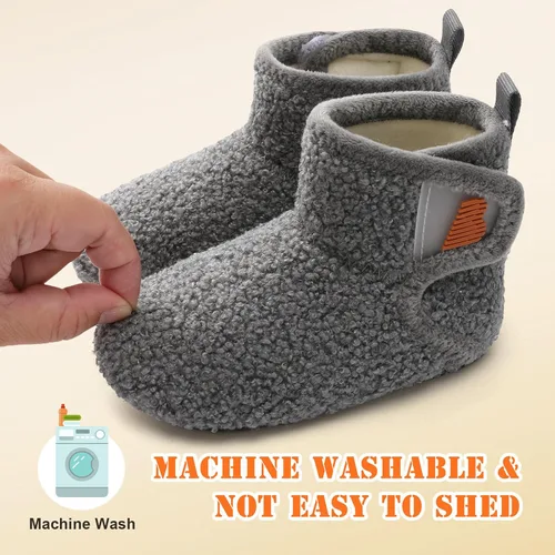 Miniatura 7 de BARERUN Pantuflas para niños y niñas, zapatos de casa para bebés, botines de invierno de felpa acogedora para niños, pantuflas cálidas y ligeras
