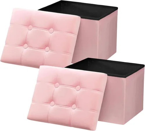 Miniatura 15 de AmasSmile Otomana de Almacenamiento con Reposapiés, Banco Reposapiés de Terciopelo de 17 pulgadas, Otomana Corta Negra, Pequeña Otomana Plegable