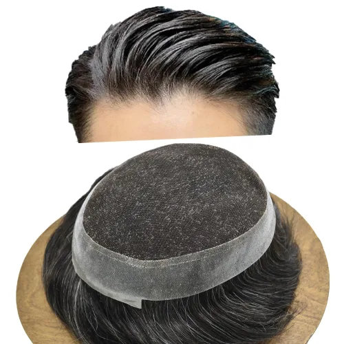 Miniatura 15 de Sistema de reemplazo de cabello de encaje francés para hombre, piezas de cabello de aspecto natural, color negro, marrón, rubio, gris, protesis