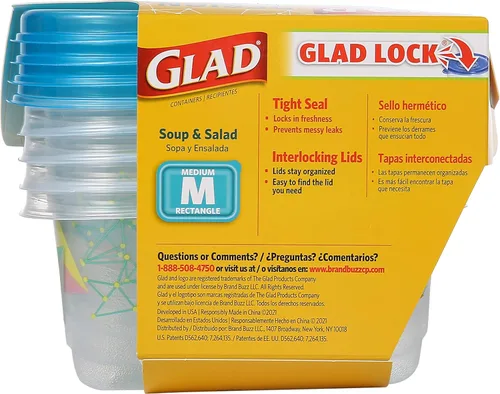 Miniatura 6 de Glad GladWare Design Series Contenedores de almacenamiento de alimentos con tapas, rectángulo mediano sin plástico BPA para preparación de comidas
