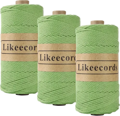 Miniatura 40 de Likeecords Cuerda de algodón 100% hilo de ganchillo de 0.079 pulgadas, cuerda trenzada de macramé, cuerda de macramé, hilo de ganchillo para regalo