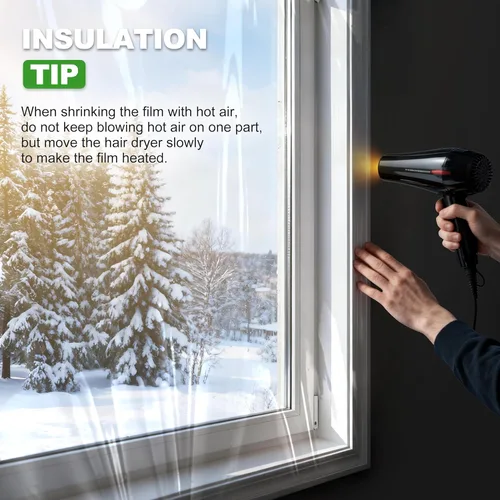 Miniatura 5 de Kit de aislamiento para ventanas, plástico para ventanas de 63 pulgadas x 33 pies para winterización, cinta de doble cara para aislamiento